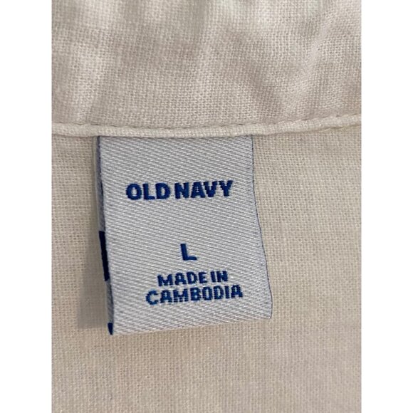 Old Navy Women’s Popover Shirt L White Preppy Casual Linen Blend Top Hi Low Hem - Picture 3 of 16